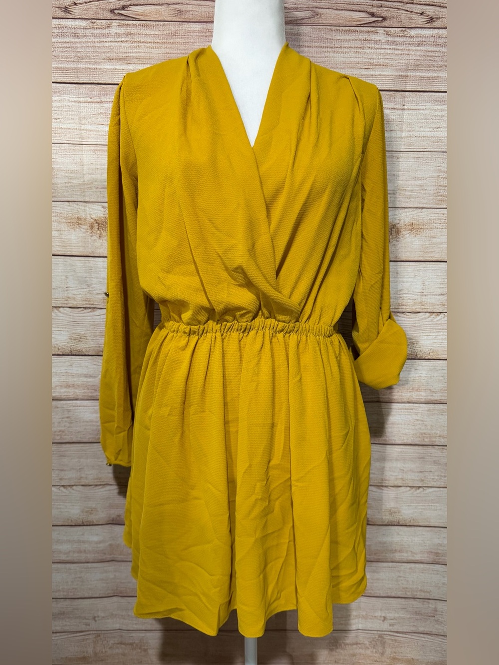 RACHEL Rachel Roy Mustard Yellow Long Sleeve Wrap-Style Dress